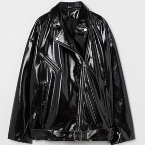 H&M Oversized Faux Patent Moto Jacket